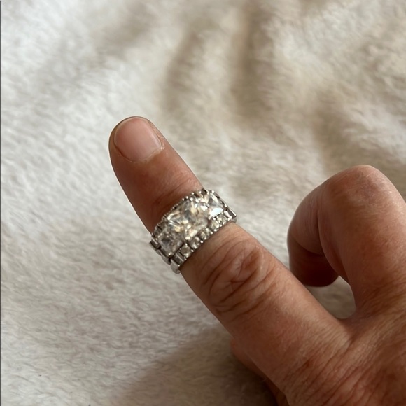 Elegant Sterling Silver-Engagement & Wedding Ring Set – Princess Cut & Round CZ - Picture 1 of 5